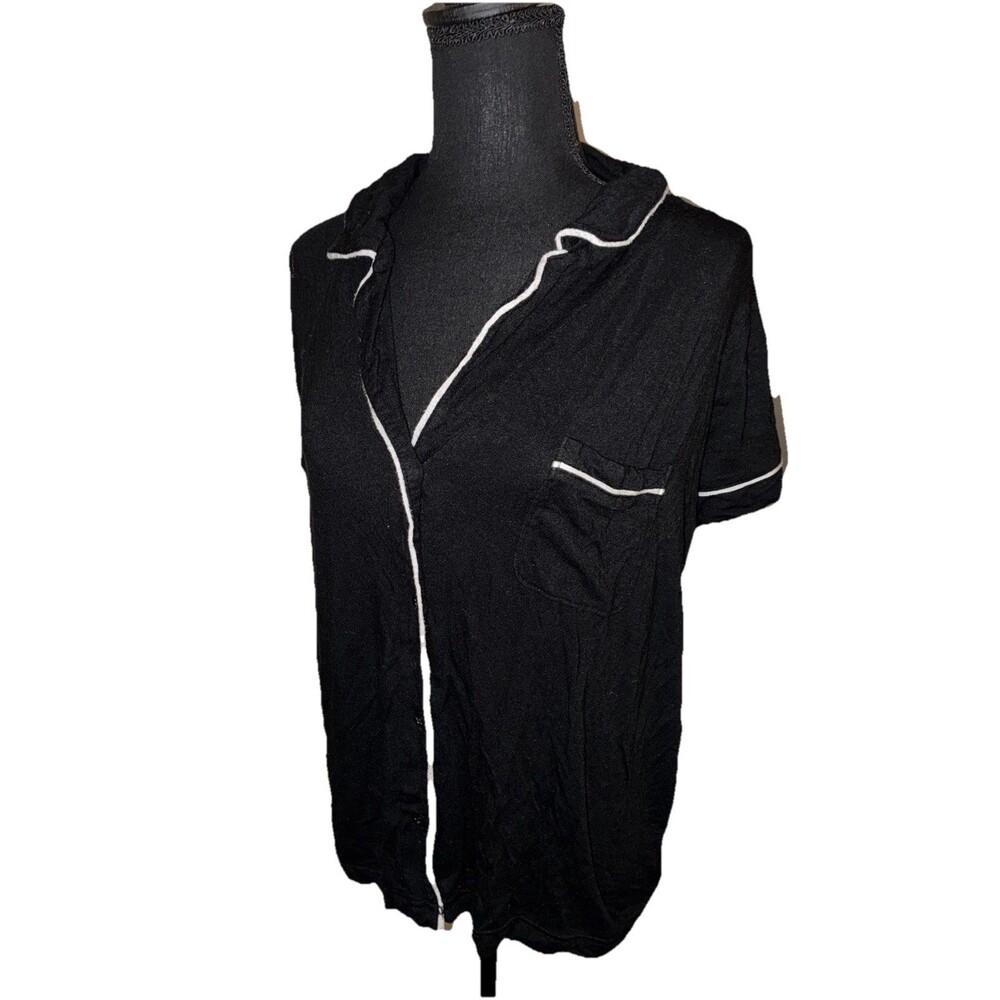 Gillian & O'Malley Pajama Top XL Black Short Sleeve Button Up Sleep Shirt